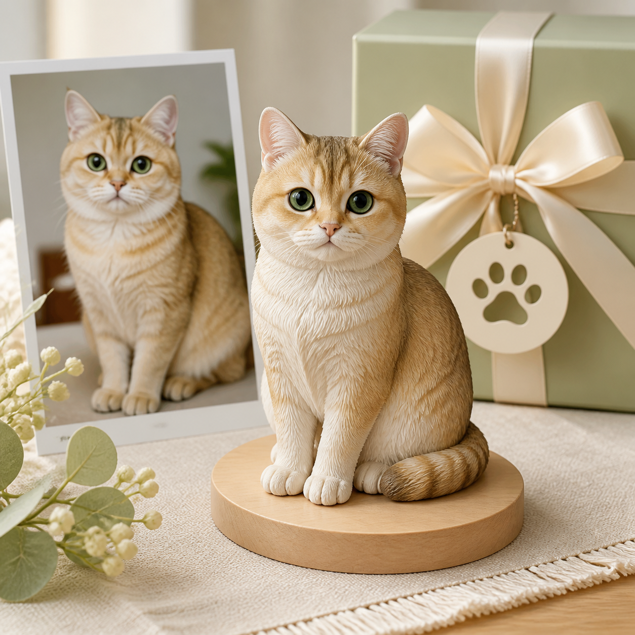 Custom Pet Garden Memorial Plaque - Custom pet figurine displayed on a memorial shelf