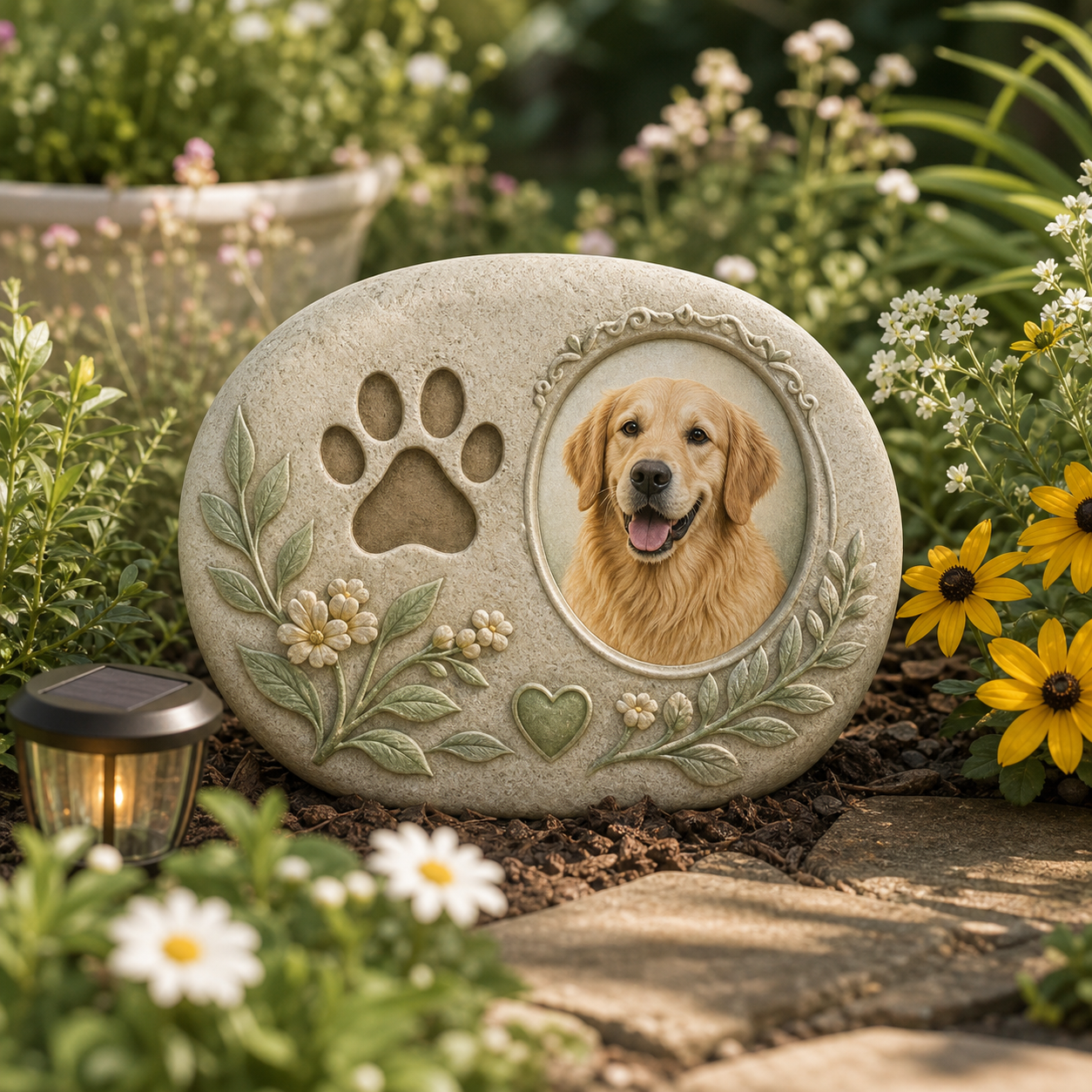 custom pet garden memorial plaque with name and photo
