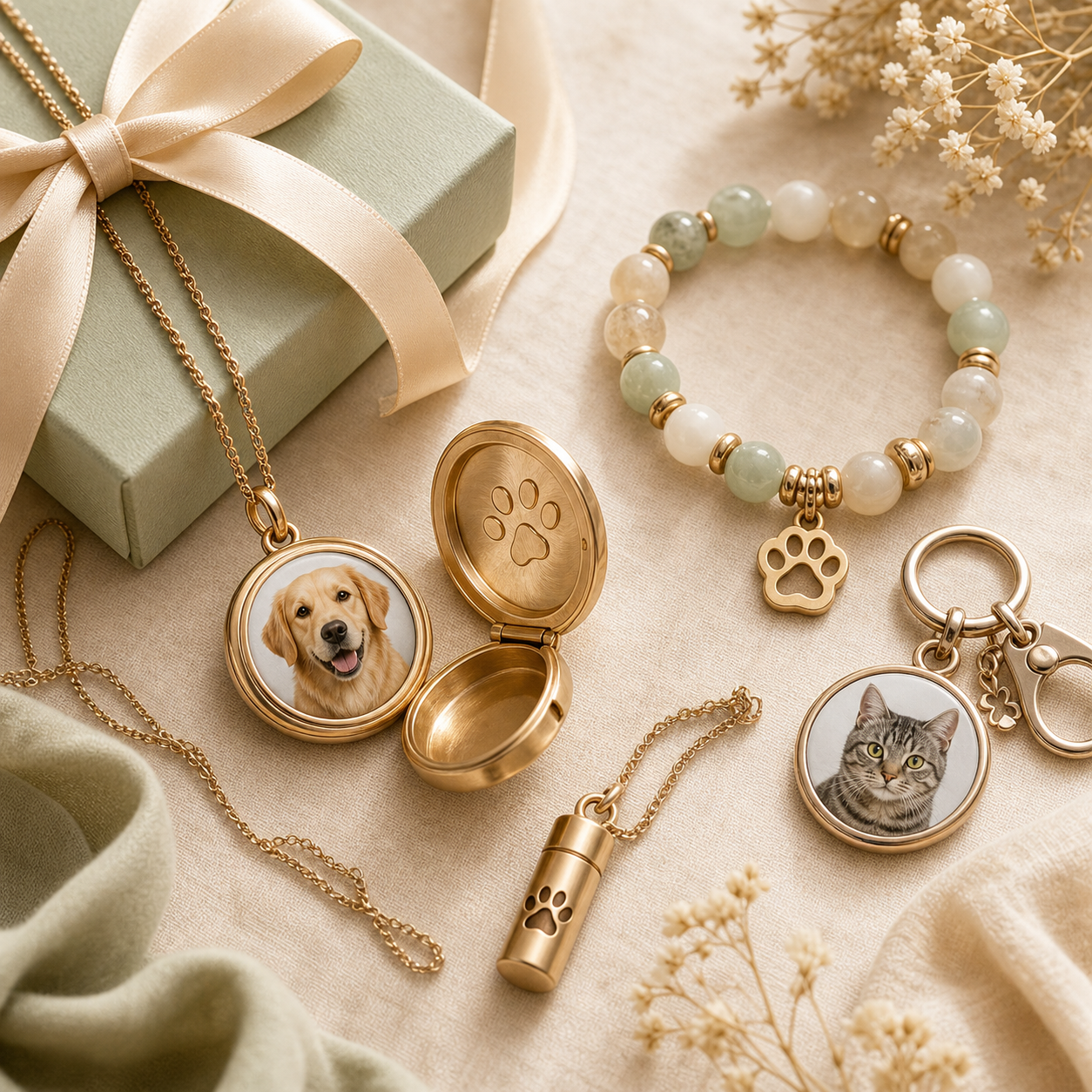 pet memorial jewelry from photo with locket and charms