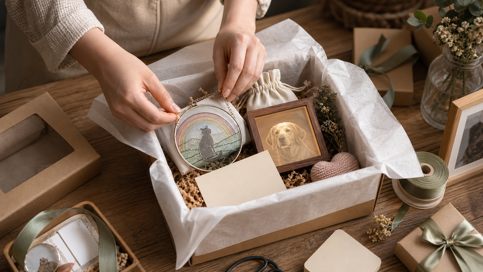 studio assembly and gift-ready packaging process for pet memorial keepsake